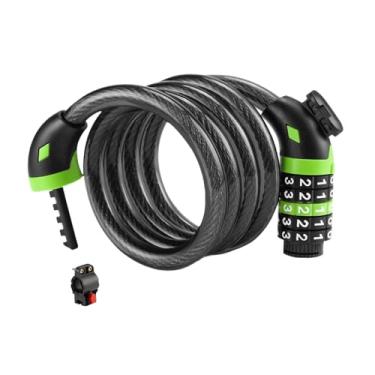 Imagem de Baoblaze Cadeado de bicicleta com cabo e combinação de 5 dígitos, 120 cm de comprimento, ideal para uso externo em bicicletas e patinetes de adultos crianças, Verde