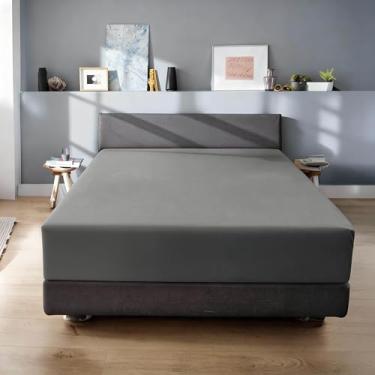 Imagem de Superior Lençol com elástico de algodão egípcio 650 fios, bolso extra profundo, 45,7 cm, tecido acetinado, inclui apenas 1 lençol com elástico, tamanho king, cinza