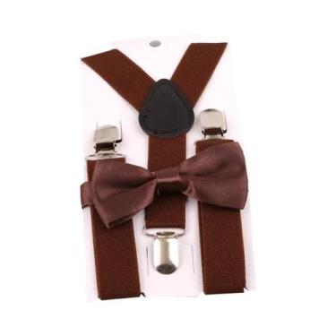 Imagem de Conjunto De Gravata Borboleta Infantil De Cor Sólida Com Suspensórios 