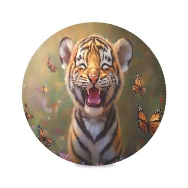 Imagem de STAYTOP Jogo americano redondo de tigres e borboletas fofos, 6 peças, tapetes de mesa antiderrapantes fáceis de limpar para decoração de mesa de festa e churrasco