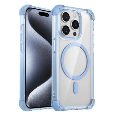 Imagem de Capa transparente de luxo com carregamento sem fio para iPhone 17, 16, 14, 13, 12, 15 Pro Max, capa rígida magnética transparente (para iPhone 17 Pro/Azul)
