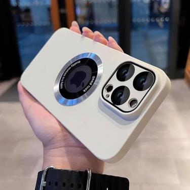 Imagem de Capa de luxo fosca em cor sólida para iPhone 17, 16 Pro Max, 17 Air, 11, 12, 13, 14, 15 Plus com proteção magnética para a câmera, branca, para iPhone 15 Pro.