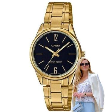 Imagem de Relógio de Pulso Casio Feminino Analógico Pequeno Resistente àgua Minimalista Aço Inóx Casual Dourado LTP-V005G-1BUDF