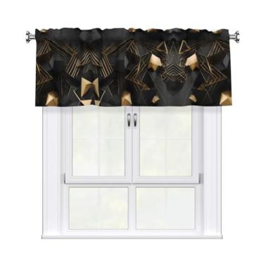 Imagem de LPLSNWS Saia curta estampada xadrez preta e dourada, cortinas curtas de banheiro, adequadas para cozinha, quarto, lavanderia