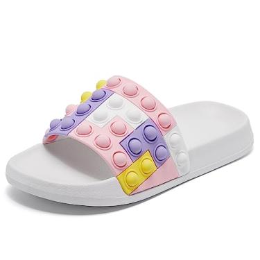 Imagem de Engtoy Sandálias infantis unissex para crianças, meninos, meninas, leves, antiderrapantes, bico aberto, confortável, chuveiro, praia, sandálias deslizantes engraçadas, Branco e rosa (tepale), 10