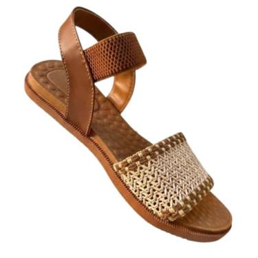 Imagem de Sandália Feminina Ortopédica Premium com Elástico, Confortável, Estilo Casual com Tiras Trançadas (Marrom, BR, Adulto, Numérico, 36)