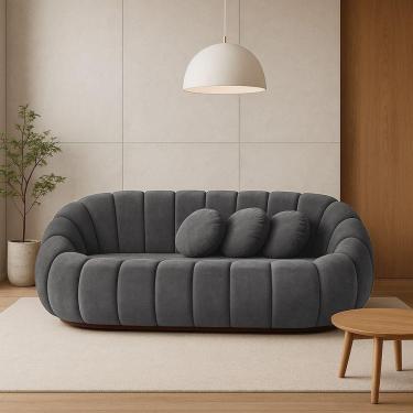 Imagem de Sofá 2 Lugares Orgânico Para Sala Cloud Bouclê Cinza Escuro E03 - D`rossi