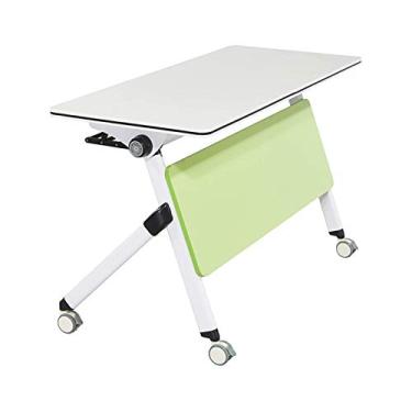 Imagem de Mesas de escritório em casa, mesa de treinamento para conferência, escritório, portátil, dobrável, portátil, estável, armação de aço, branca e verde