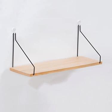 Imagem de Prateleira de parede de madeira de ferro Ho prateleira decorativa para sala de estar quarto prateleira de revistas pequena prateleira de plantas em vaso (cor: D, tamanho: Mcode) (D Mcode)