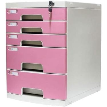 Imagem de Armários de arquivo para gavetas de armazenamento de escritório doméstico, trava de mesa, organização de armazenamento de gaveta de plástico com etiqueta de bloqueio/em branco e 5 gavetas (tamanho