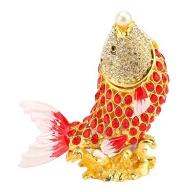 Imagem de plplaaoo Caixa de joias de peixe pintada à mão organizador de joias estatueta de animal caixa de armazenamento de joias para mulheres meninas coleção de joias decoração de casa liga de zinco strass