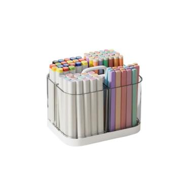 Imagem de MEAJOIN Pacote com 2 pequenos suportes portáteis de plástico com alça, suporte empilhável para canetas, 4 compartimentos, organizador de lápis transparente para materiais de arte, artesanato, lápis de