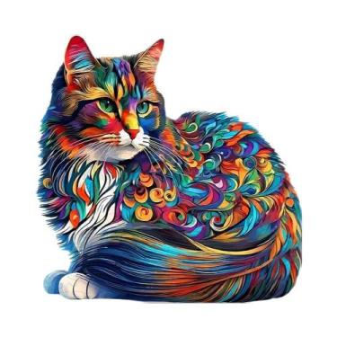 Imagem de Quebra-Cabeça De Madeira Colorido De Gato: Puzzles De Animais Com Form