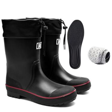 Imagem de E KAINI Botas de chuva masculinas, botas aquáticas, impermeáveis, de borracha PVC, botas de lama para uso ao ar livre, sapatos de pesca leves e confortáveis para jardinagem no meio da panturrilha para