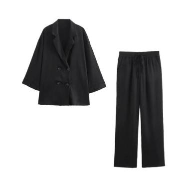 Imagem de Conjunto De Calças E Blazer Feminino Casual Com Efeito Amassado, Estil