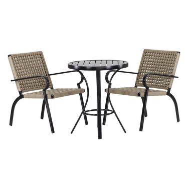 Imagem de 2 Cadeiras Corda Náutica E Mesa Tampo Ripado Trama Rami