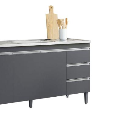 Imagem de Balcão Gabinete De Pia Para Cozinha Sem Tampo 150cm 3 Portas Andréia Cinza Fosco- Mabe Magazine