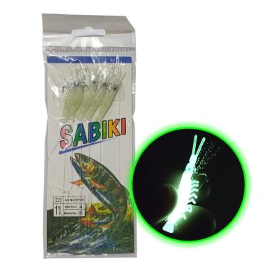 Imagem de Isca Artificial Pesca Sabiki Camarao 5 Fluorescente Lambari Robalo Tainha Uso Mar Rio Acude Mangue Lago Pescaria