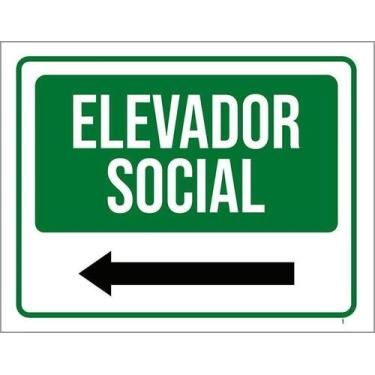 Imagem de Placa Acm Elevador Social Seta Esquerda 18X23 - Sinalizo