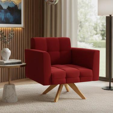 Imagem de Poltrona Sala Decorativa Elisa Base Giratória Castanho MA30 Veludo Marsala D03 - D'Rossi