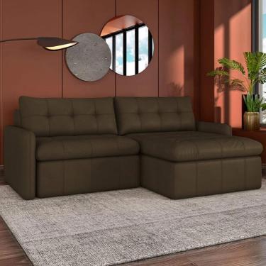 Imagem de Sofá Retrátil 4 Lugares para Sala 264cm Elios Couro Capuccino Z55 - Mpozenato