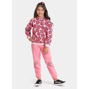 Imagem de Conjunto Inverno Menina Rosa Blusão com Capuz e Calça em Moletom Marga