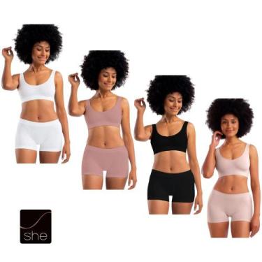 Imagem de Kit 3 Calcinha Basica Boxer Box SHE Sem Costura Boyshorts Feminino Com