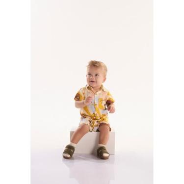 Imagem de Macaquinho Safari para Bebê Menino em Viscolinho Três e Já, Off, White