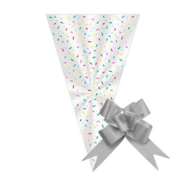 Imagem de 50 Saco Cone para Lembrancinha 14x22,5cm com Laço - AAZ, Granulado
