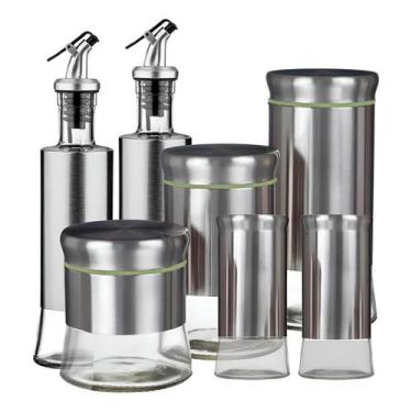 Imagem de Conjunto Galheteiro 7 Peças Aço Inox Porta Condimentos - Shop Mix