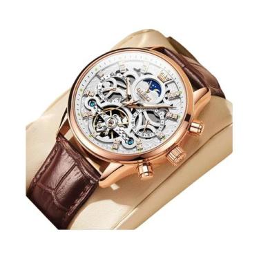 Imagem de Relógio Mecânico Automático Masculino Skeleton Tourbillon À Prova d'Ág