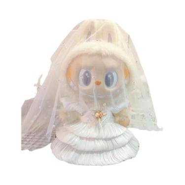 Imagem de Boneca Labubu De 38cm Com Vestido De Noiva Fofo E Roupinhas Decorativa