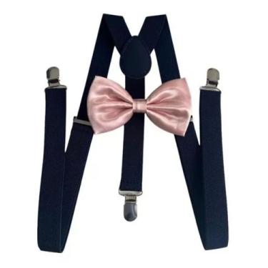 Imagem de Kit Suspensório Azul Marinho + Gravata Borboleta Rosê Gold - Style Sto