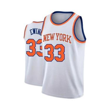 Imagem de Camisa De Basquete Branca New York Ewing 33 Com Detalhes Laranja E Azu