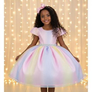 Imagem de Vestido Infantil Circo Arco-íris Candy Color - Tecido Microfibra - Fab