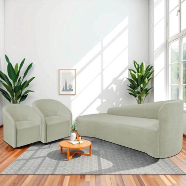 Imagem de Kit Sofá Curvo França 180cm L.e E 2 Poltronas Luiza Max Conforto, Elegância E Design Moderno Bouclé Verde Oliva