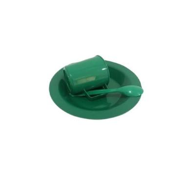 Imagem de Kit Merenda Escolar Verde Prato Colher Caneca Plástica 300 ML - 50 Pçs
