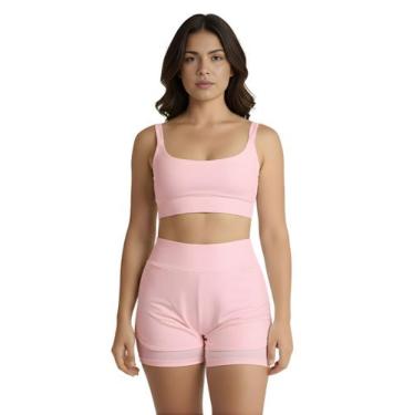Imagem de Conjunto de Short Duplo Fitness Academia Treino Feminino Cor:RosaTaman