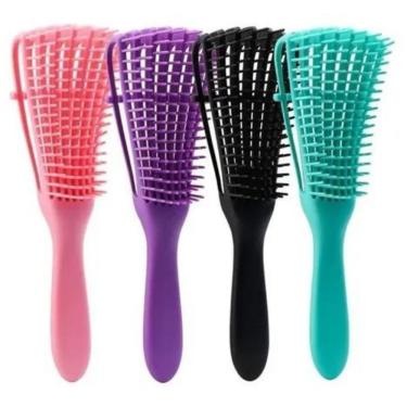 Imagem de Escova Polvo Para Cabelos Cacheados Desembaraçante Flexivel 8 Pontas Rosa