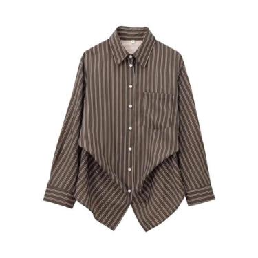 Imagem de Blusa Feminina Moderna De Outono Com Gola Virada, Manga Longa E Botões