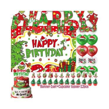 Imagem de Suprimentos Para Festa De Aniversário Com Tema Grinch Verde, Balões Pa