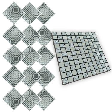 Imagem de Pastilha De Vidro Kit 15 Uni Autocolante Parede Cozinha Banheiro Decorativa Facil Aplicacao Reforma Requinte Moderna