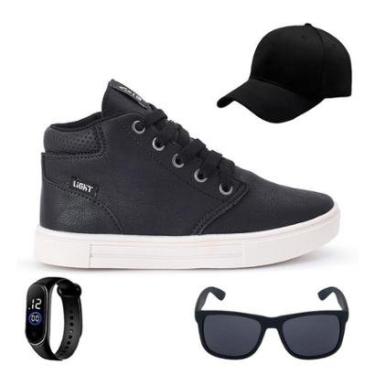 Imagem de Tênis Botinha Infantil Masculino Casual Cano Alto Confortavel + Bone + Oculos + Relogio-Masculino