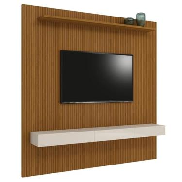 Imagem de Painel Para Tv Até 75 Polegadas Ripado Impressão 3d Egeo Com Nicho 2,25m Cedro Off White Edn