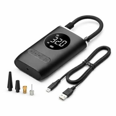 Imagem de Compressor Calibrador Portátil de Ar Digital USB-C com Lanterna LED | Bomba Elétrica para Carro, Moto, Bicicleta, Pneus e Bolas | Mini Inflador Automático Recarregável
