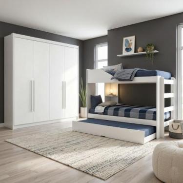 Imagem de Conjunto Treliche Solteiro Indy e Guarda Roupa Casal 4 Portas 4 Gaveta