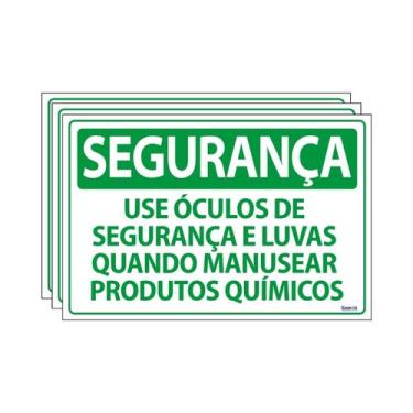 Imagem de Combo 3 Placas De Sinalização Use Óculos De Segurança E Luvas Quando M