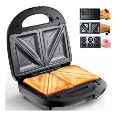 Imagem de Máquina de waffles,750W sanduicheira elétrica, 3 em 1, cor preta-110V-