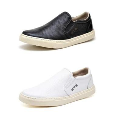 Imagem de Kit 02 Slip On Sapatênis de Couro sem Cadarço Confortável CSF Franca NS Maritimo Masculino-Masculino