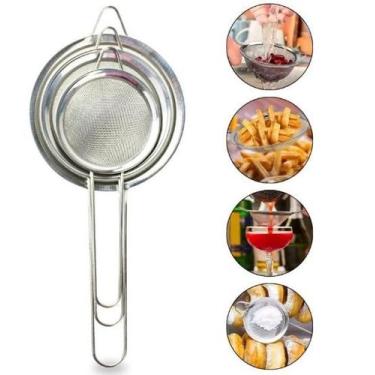 Imagem de Kit 3 Peneiras Inox 8cm 10cm 12cm Cozinha Coador Resistente Multiuso -